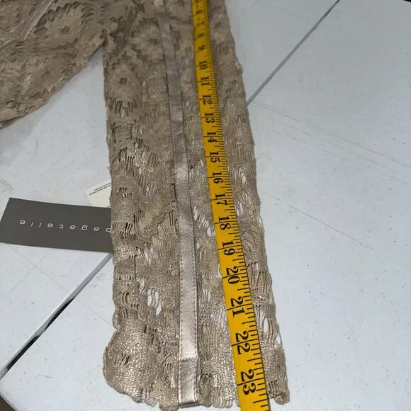 NWT Bagatelle Woman's Golden Metalli Lace Cut Out Zip Up Jacket 100% Poly - Picture 10 of 14